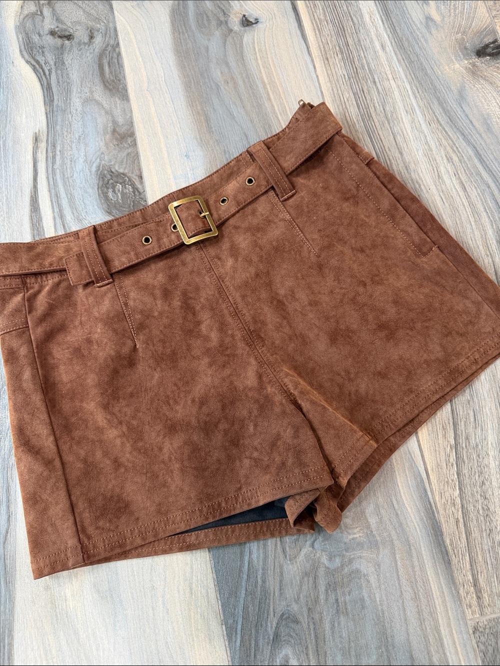 We the Free High-Rise Faux Suede Belted Women's Shorts - Brown